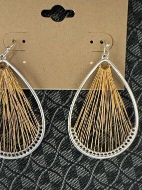 Women’s Two-Tone Teardrop Threaded Earrings - Gold and Silver